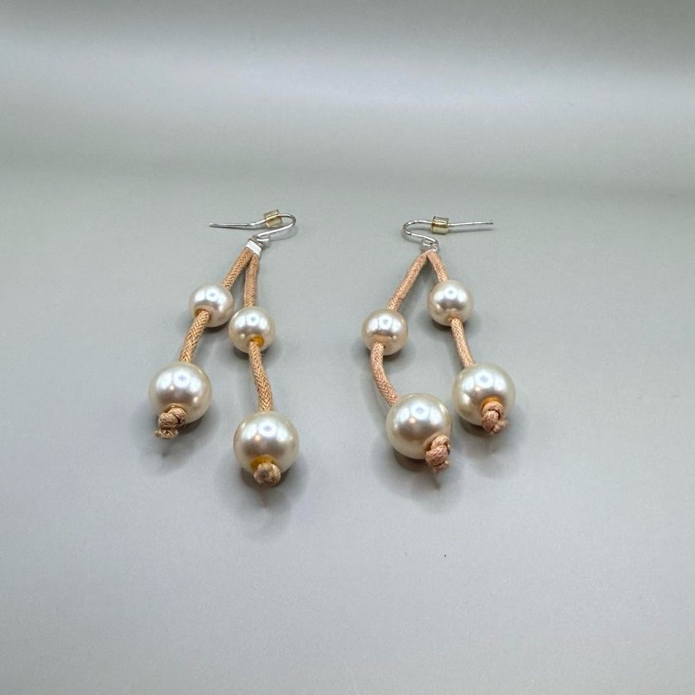 Vintage Tan and Cream Faux Pearl Corded Drop Earrings